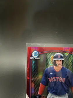 ROMAN ANTHONY 2023 BOWMAN CHROME 1ST PROSPECT RC RED LAVA REFRACTOR /5 - Image 3