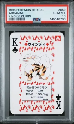 1996 POKEMON RED VERSION PLAYING CARDS #059 ARCANINE KING OF CLUBS PSA 10 - Image 1