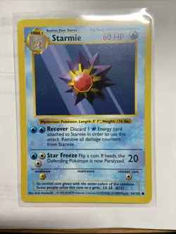 Pokemon Base Set Starmie Shadowless #64/102 NM - Image 1