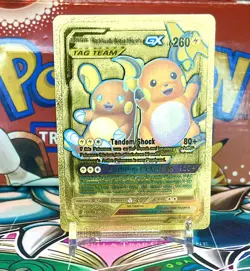 Pokemon Gold Foil Fan Art TAG TEAM Raichu & Alolan Raichu GX HP 260 - Image 1