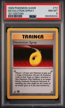 Pokemon Card Devolution Spray 72/102 1st Edition PSA 8 Shadowless Base Set - Image 1