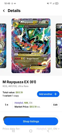 Pokemon M Rayquaza EX Ultra Rare Roaring Skies Holofoil 61/108 English Card - Image 3