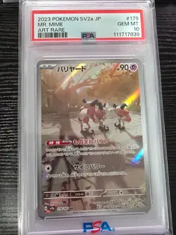 Pokemon Mr. Mime 179/165 sv2a Art Rare Japanese AR PSA 10 111717839 - Image 1
