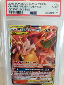 Charizard & Braixen GX 22/236 Cosmic Eclipse - Pokemon Holo Ultra Rare PSA 9 - Image 1