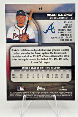 2025 Topps Stadium Club - Drake Baldwin #61 Blue Foil (RC) - Image 2