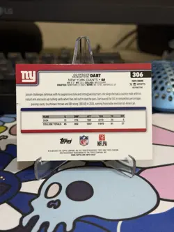 2025 Topps Chrome Football Jaxson Dart RC Silver Refractor Rookie #306 Giants - Image 2