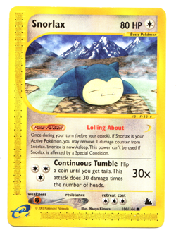 Snorlax 100/144 Skyridge Regular Non-Holo Rare Pokemon TCG Nintendo Light Play - Image 1