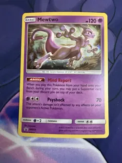 Pokemon TCG Mewtwo SM214 Holo Sun & Moon Hidden Fates Pin Collection NM SWIRL - Image 1