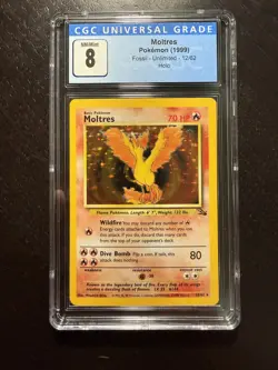 1999 Pokemon Moltres #12 Fossil Holo CGC 8 - Image 1