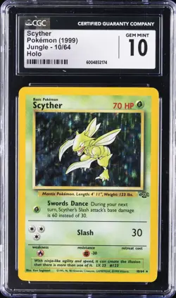 1999 POKEMON JUNGLE - HOLO #10/64 SCYTHER CGC 10 GEM MINT - Image 1