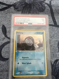 (196) PSA 5 Reverse Holo Poliwag Pokemon Card EX Unseen Forces 67/115 - Image 1