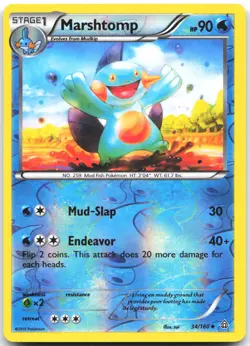 Marshtomp 34/160 Uncommon Primal Clash Pokemon Reverse Holo Moderately Played - Image 1