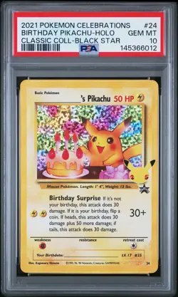 2021 POKEMON CELEBRATIONS CLASSIC COLLECTION #24 BIRTHDAY PIKACHU-HOLO PSA 10 - Image 1