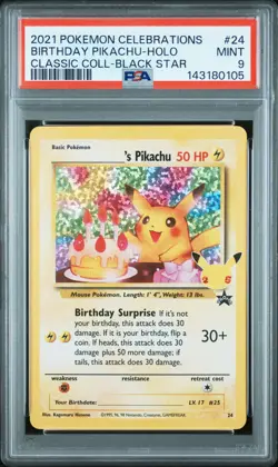 2021 POKEMON CELEBRATIONS CLASSIC COLLECTION #24 BIRTHDAY PIKACHU-HOLO PSA 9 - Image 1