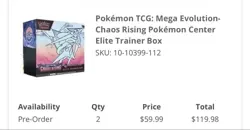 LOT OF 2 Presale Chaos Rising Pokemon Center ETB Elite Trainer Box Pokemon - Image 2