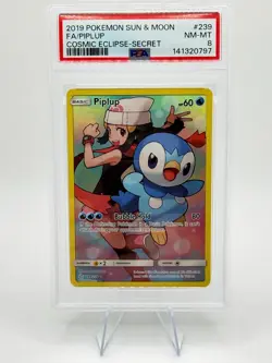 2019 Pokemon S&M Cosmic Eclipse Piplup #239 | PSA 8 NM-MT | FULL ART | SECRET - Image 1