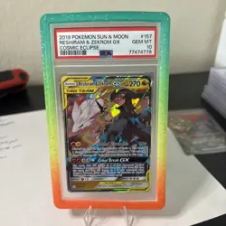 2019 POKEMON SUN & MOON COSMIC ECLIPSE #157 RESHIRAM & ZEKROM GX PSA 10 - Image 1