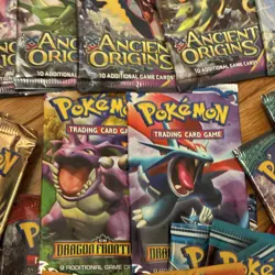 Pokemon TCG lot of empty retro packs comes with hoopa rayquaza lunchbox tin - Image 5