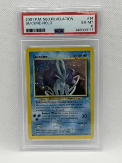 Pokemon TCG Suicune Holo Rare Card Neo Revelation 14/64 PSA 6 - Image 1