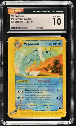 CGC 10 GEM MINT Vaporeon 2003 Skyridge 33/144 Pokemon Card - Image 1