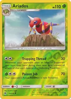 Pokemon - Ariados - 10/214 - Uncommon - Reverse Holo - Sun and Moon Lost Thunde - Image 1