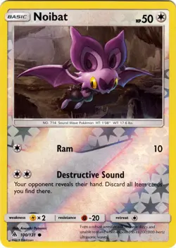 Pokemon - Noibat - 100/131 - Common - Reverse Holo - Sun & Moon Forbidden Light - Image 1