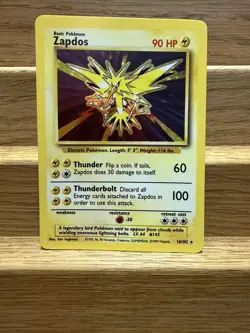 Vintage Pokemon Zapdos Base Set Holo 16/102 1999 Trading Card - Image 1