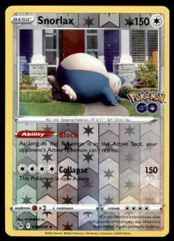 Snorlax 055/078 Holo Rare Pokemon GO Pokemon Reverse Holo Lightly Played - Image 1
