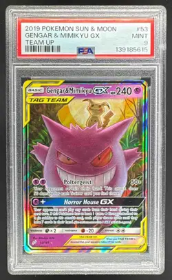 2019 Pokemon Sun Moon Team Up 53 Gengar Mimikyu GX PSA 9 139185615 - Image 1