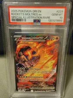 2025 POKEMON DRI EN-DESTINED RIVALS #229 TEAM ROCKET'S MOLTRES EX PSA 10 - Image 1