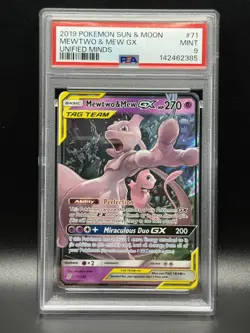 PSA 9 MINT Mewtwo & Mew GX 71 Unified Minds Pokemon Card - Image 1