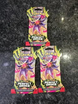 Lot Of 3, Pokemon Mega Evolution Perfect Order SLEEVED Booster Packs (10 Cards) - Image 1