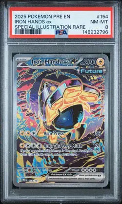 2025 POKEMON PRE EN-PRISMATIC EVOLUTIONS #154 IRON HANDS EX PSA 8 - Image 1