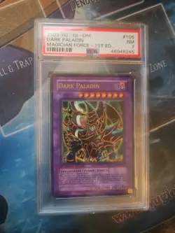 2003 YU-GI-OH! MFC-105 DARK PALADIN PSA 7 1st edition - Image 1