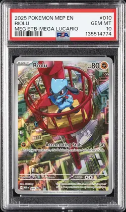 2025 POKEMON MEP EN-ME BLACK STAR PROMO #010 RIOLU PSA 10 - Image 1