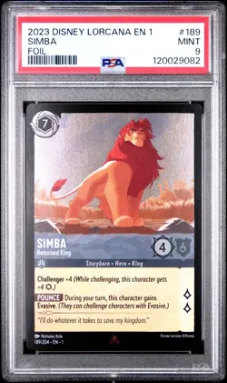 PSA 9--Disney Lorcana 189/204 Simba Rare Foil Holo 1st First Chapter Lion King - Image 1