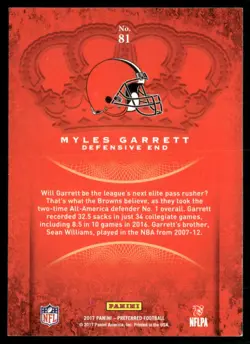 2017 Panini Crown Royale #81 Myles Garrett Holo Gold #/175 - Image 2