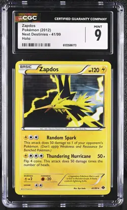 CGC 9 MINT Zapdos 2012 Next Destinies 41/99 Holo Pokemon Card - Image 1
