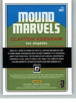 2018 Donruss Optic Mound Marvels #1 Clayton Kershaw (ref 132502) - Image 2