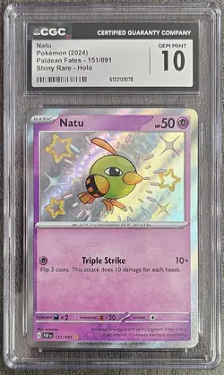 2024 Pokemon Paldean Fates #151 Natu Mint Shiny Rare CGC GEM MINT 10 - Image 1