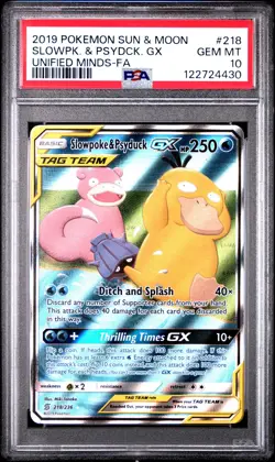 POKEMON UNIFIED MINDS SLOWPOKE & PSYDUCK GX #218 PSA 10 GEM MINT #122724430 - Image 1