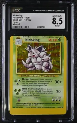 CGC 8.5 - Nidoking 011/102 Base Set Holo rare pokemon card - ERROR MISCUT (MC) - Image 1