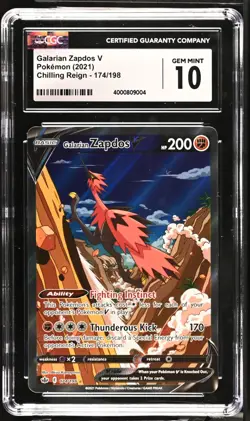 CGC 10 GEM MINT Pokemon Galarian Zapdos V 174/198 Alt Art Chilling Reign Card - Image 1