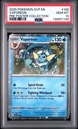 Pokemon Prismatic Evolutions Vaporeon #168 Poster Collection Promo PSA 10 - Image 1