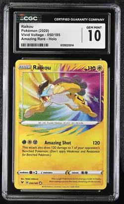 Raikou 050/185 CGC GEM MINT 10 Amazing Rare SWSH Vivid Voltage Pokemon Card - Image 1