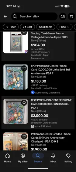 1999 POKEMON CENTER PHONE CARD 10,000,000 UNITS SOLD Beckett 9.5 - Image 3