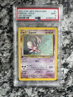Espeon 1st Edition Neo Discovery Holo PSA 9 Mint – WOTC Vintage Pokemon - Image 1