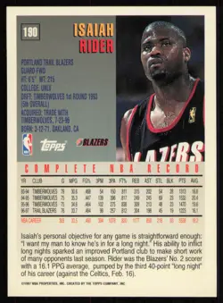 1997-98 Topps #190 Isaiah Rider Portland Trail Blazers Card - Image 2