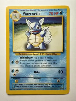 Pokemon Wartortle Card Unlimited Regular Base Set 042/102 - Image 1