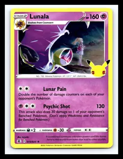 ✨ Lunala # 015/025 Holo Rare 2021 Pokemon Card Celebrations 25th Anniversary - Image 1